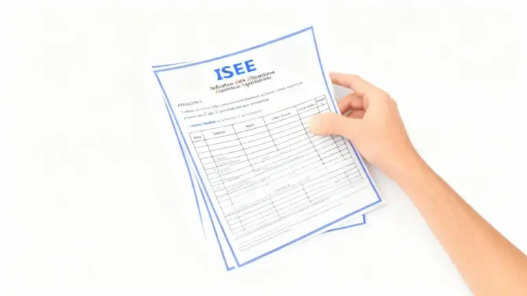 Una mano tiene alcuni moduli ISEE su sfondo bianco