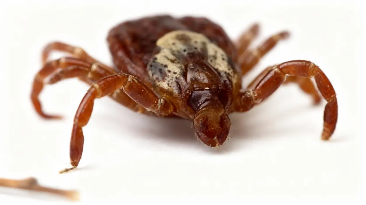 Primo piano di una zecca su sfondo bianco