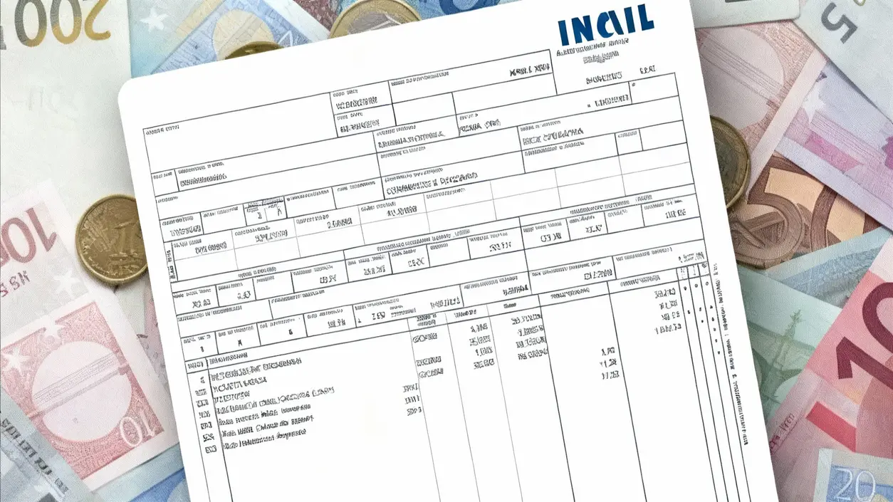 Busta paga italiana appoggiata su banconote e monete in euro