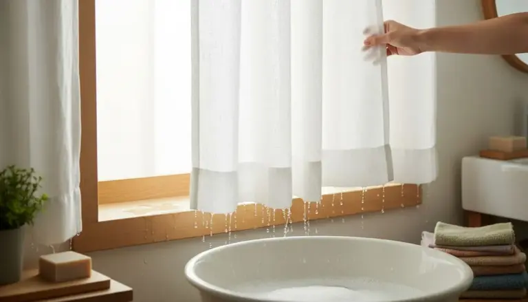 Tende bianche bagnate che sgocciolano sopra una bacinella di acqua saponata