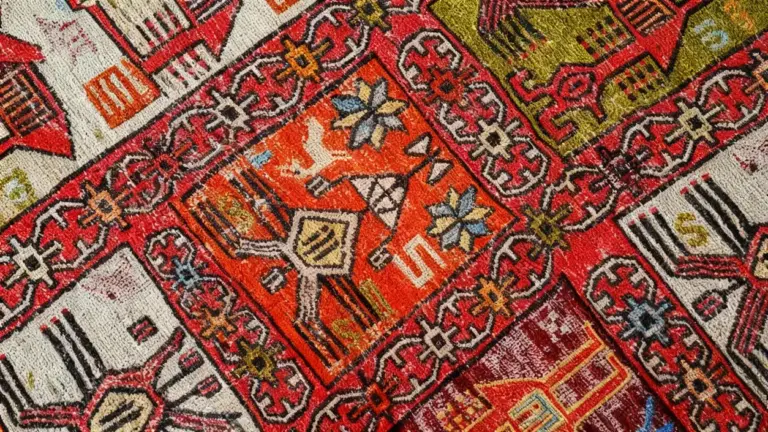 Dettaglio di un tappeto persiano con motivi geometrici colorati