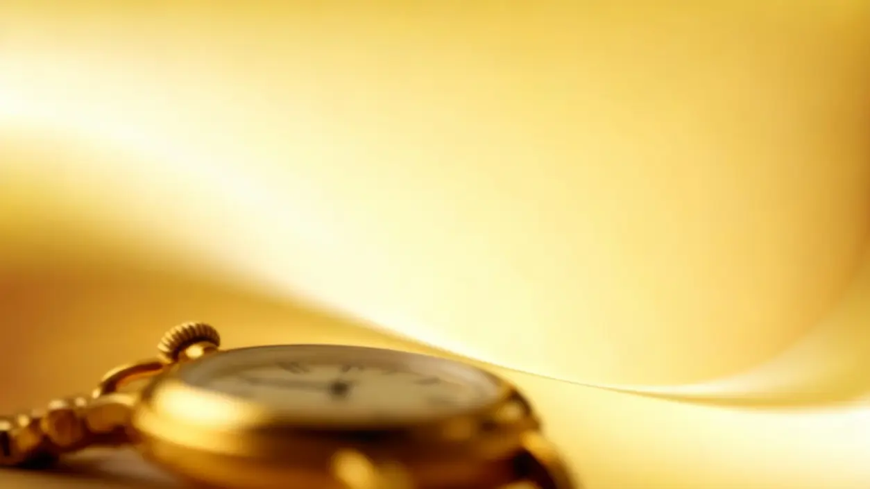 Orologio da tasca dorato su sfondo giallo sfocato