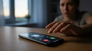 Una persona esita a rispondere a una chiamata da un numero con prefisso internazionale +44