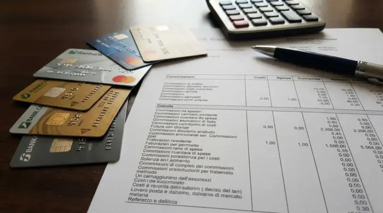 Carte di credito accanto a un estratto conto bancario su una scrivania