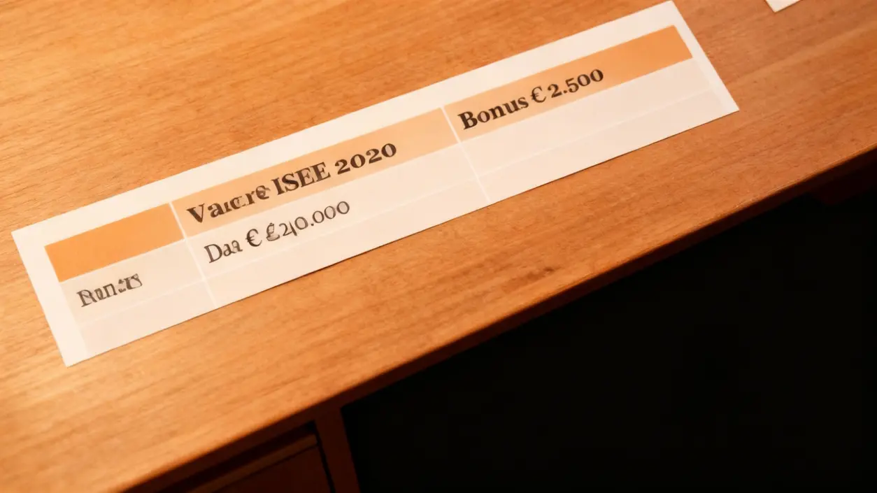 Foglio su scrivania con indicazioni su fasce ISEE e bonus economico