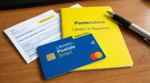 Libretto di risparmio Poste Italiane con carta Libretto Postale Smart su una scrivania