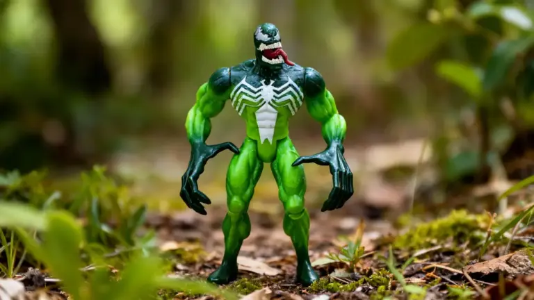 Action figure su sfondo naturale con vegetazione sfocata