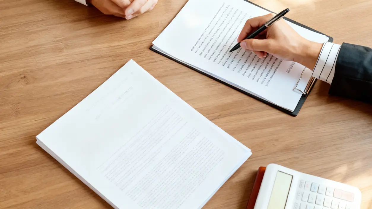 Due persone al tavolo esaminano documenti e utilizzano una calcolatrice