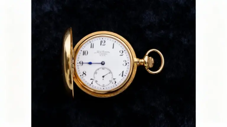 Orologio da tasca antico dorato con coperchio aperto su sfondo scuro